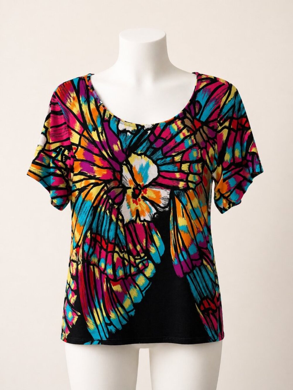 Investments Petites Abstract Floral Multicolor Short Sleeve Top – Size Large EUC